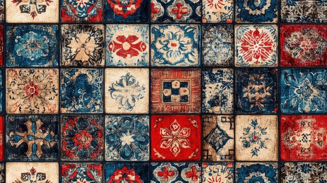 Seamless digital textile pattern featuring intricate Ajrakh block print and batik designs for fashion and home decor