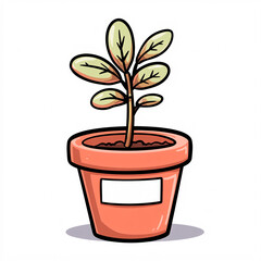 Fototapeta premium A simple, stylized illustration of a small plant growing in a terracotta pot with a blank label.
