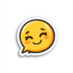 Fototapeta premium A cheerful, smiling yellow speech bubble icon with cute facial features, conveying happiness and friendliness.