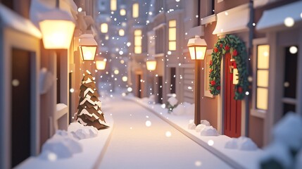 Obraz premium Explore a snowy street decorated for the holidays