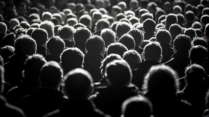 A large crowd of people gather in a dark auditorium, watching a performance or presentation