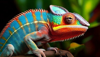 Obraz premium generative AI. Colorful chameleon in vibrant high resolution
