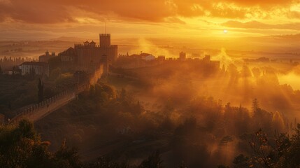 Fototapeta premium Castle in the Mist at Sunrise