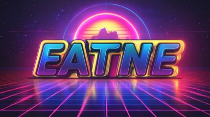Retro 80s text effect with gradient sunset colors, editable font area 
