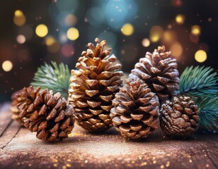 Fototapeta premium Festive Glitter-Dusted Pinecones for Winter