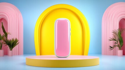 Pink Yellow Product Display Platform Minimalist Background