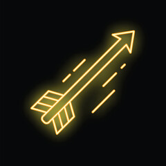 Bright yellow neon arrow flying through the air leaving a trail