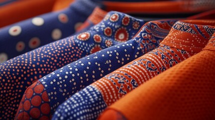 Stylish Blue Orange Fabric Textile Prints Closeup Detail