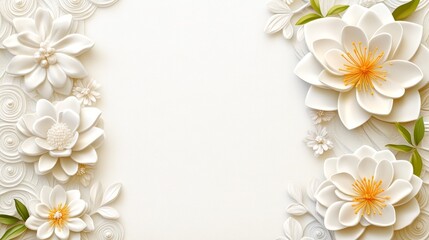 Naklejka premium Elegant White 3D Flowers Background Floral Design Wedding Invitation Greeting Card