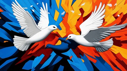 Abstract Birds Peace Dove Unity Colorful Flight Artwork