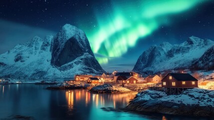 Aurora's Embrace: Nordic Village Serenity
