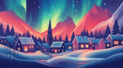 Aurora's Embrace: Nordic Village Serenity