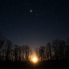 Fototapeta premium A bright star shining in the dark sky, with a faint lens flare effect creating an ethereal glow