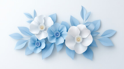 Fototapeta premium Elegant flowers with blue leaves create serene and calming atmosphere. This beautiful arrangement showcases delicate petals and intricate details, perfect for various design projects