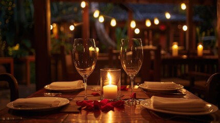 Obraz premium A warm candlelit ambiance sets the mood for a peaceful and intentional dining experience.