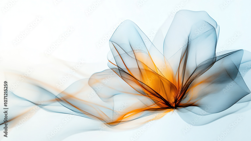 Poster high resolution abstract image featuring flowing blue and orange shapes, creating sense of movement 