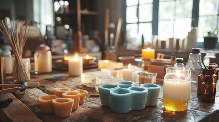 Candle Making Session with Molds and Oils