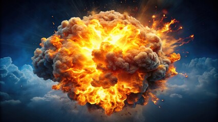 Explosion fireball with bright flames and billowing smoke , inferno, heat, destruction, combustion, blazing, fiery, detonation