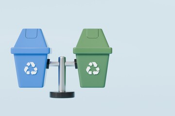 3D Recycle Bin Icon. Minimal Cartoon Waste trash bin, Garbage container, Recycling bin icon. Emphasizing sustainability and eco-friendliness concept. Climate change nature junk concept. 3d render.