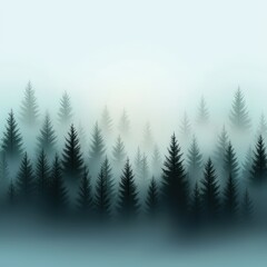 Fototapeta premium Misty pine forest with light breaking through trees