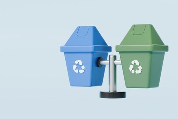 3D Recycle Bin Icon. Minimal Cartoon Waste trash bin, Garbage container, Recycling bin icon. Emphasizing sustainability and eco-friendliness concept. Climate change nature junk concept. 3d render.