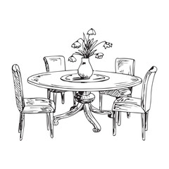 Cafe table with chairs. Hand drawn sketch converted to vector