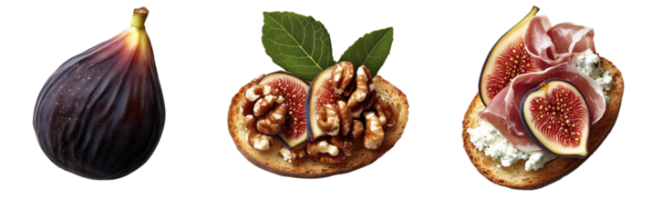Delicious figs on toast with walnuts and prosciutto, showcasing gourmet spread. Perfect for appetizers or snacks
