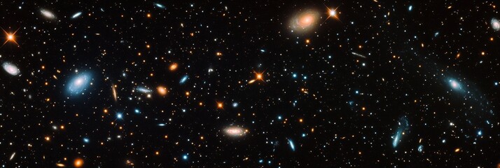 A breathtaking panoramic view of the night sky filled with stars, nebulae, and distant galaxies