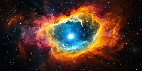 Obraz premium A colorful nebula with swirling clouds of gas and dust, creating a dramatic and awe-inspiring cosmic scene