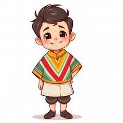 cartoon boy in mexican outfit standing with his hands on his hips.