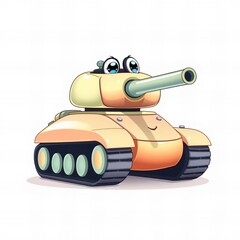 cartoon tank with eyes and a smile on its face.