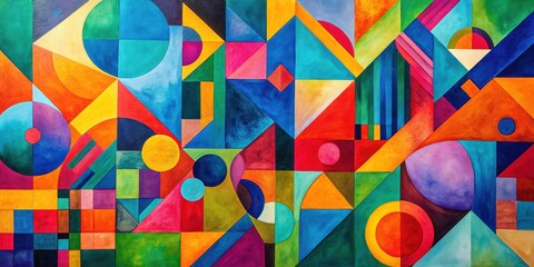 Colorful, abstract composition with vibrant, overlaid shapes, vibrant, abstract, composition, colorful, shapes, overlaid