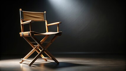 Obraz premium Director's chair on a black background, folding chair, scene, render,mock up, furniture, black, studio, comfortable