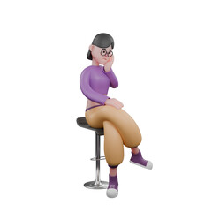 3D Dance Performer. A female dancer sits on a chair holding her face with a sad expression. Colorful Cartoon Model