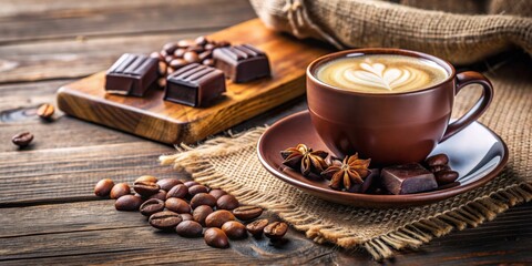Fototapeta premium Delicious coffee and chocolate pairing in a cozy cafe setting , coffee, chocolate, drink, tasty, dessert, harmony, flavor, cafe