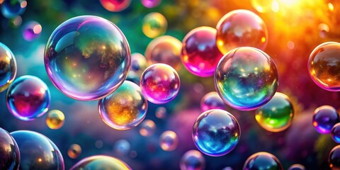 Naklejka premium Colorful ethereal bubbles floating in the air, colorful, ethereal, bubbles, floating, air, vibrant, bright, light,whimsical