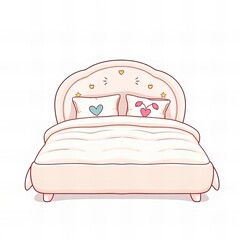 cartoon illustration of a bed with two pillows and a heart pillow.