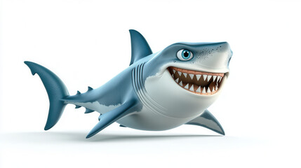 Obraz premium Funny shark cartoon with angry demeanor, showcasing sharp teeth and playful expression. This vibrant illustration captures essence of cartoonish shark