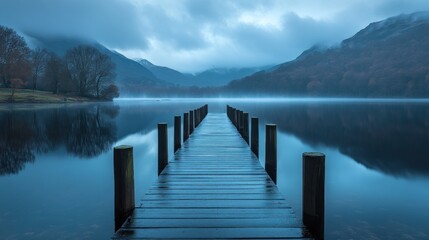Naklejka premium Misty Morning on a Tranquil Lake