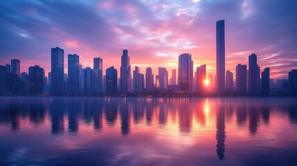 Obraz premium Cityscape Skyline Sunrise Reflection