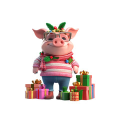 Festive Pig with Gifts