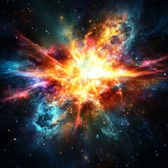 Fototapeta premium A mystical supernova with bright colors radiating outward, illuminating the surrounding dark space