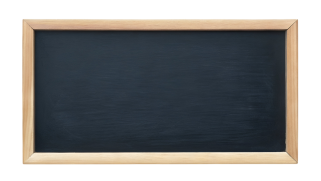 blank black chalkboard with wooden frame isolated on transparent background

