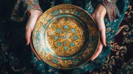 Fototapeta premium Elegant Decorative Plate with Intricate Floral Design