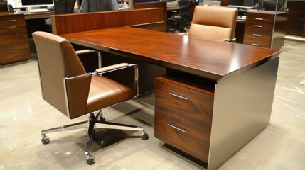 Modern Office Desk with Executive Chairs