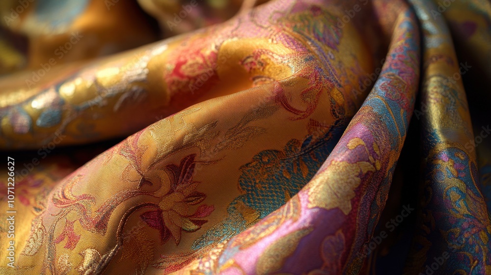 Poster colorful fabric with intricate patterns and textures