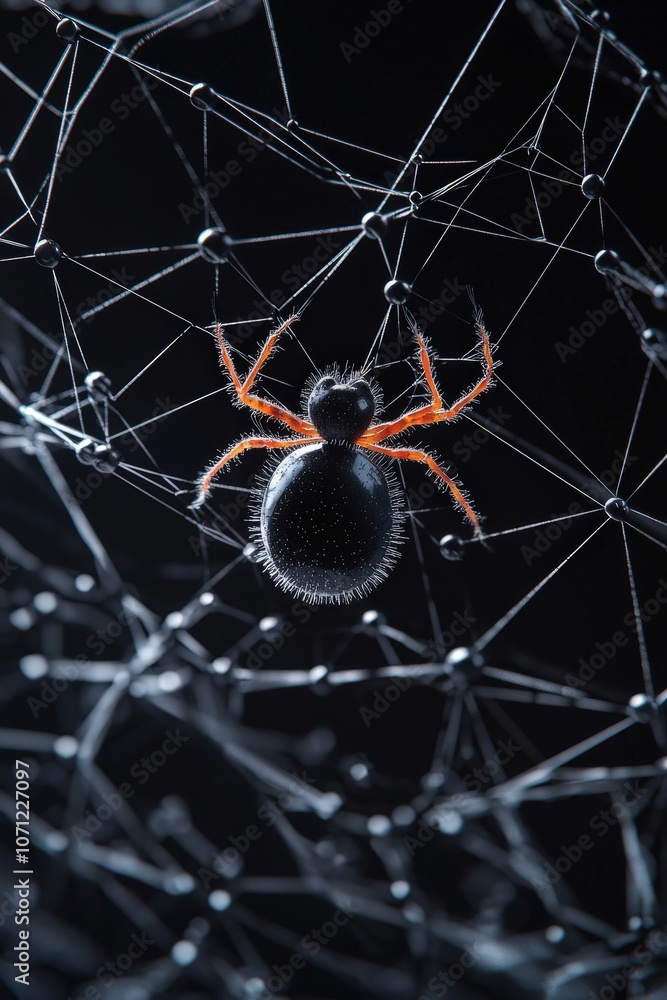 Poster spider web with dna strands intertwined, isolated for genetic complexity