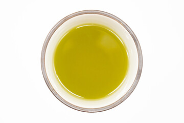 Top view of green tea cup isolated on white background. Japanese green tea.