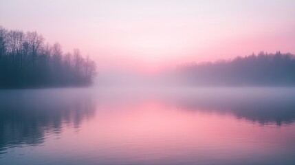 Fototapeta premium Misty Sunrise Over the Lake