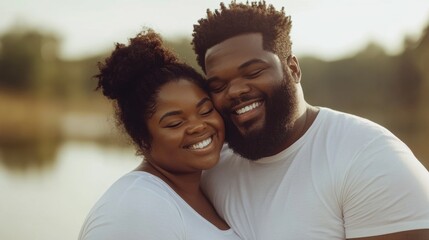 Fototapeta premium Joyful Smiles of a Happy Couple by the Water